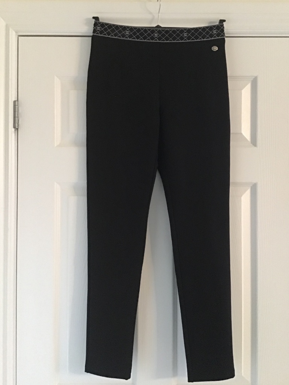 Beautiful black pants with black/white CC logo waist band size M